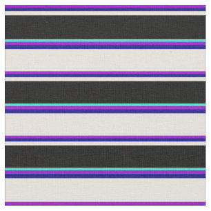 Tela Líneas violeta oscura, azul, beige, negro y turque
