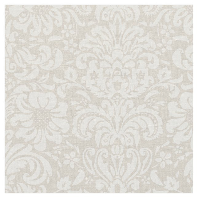 Tela Linen Beige Floral Damask (De cerca)