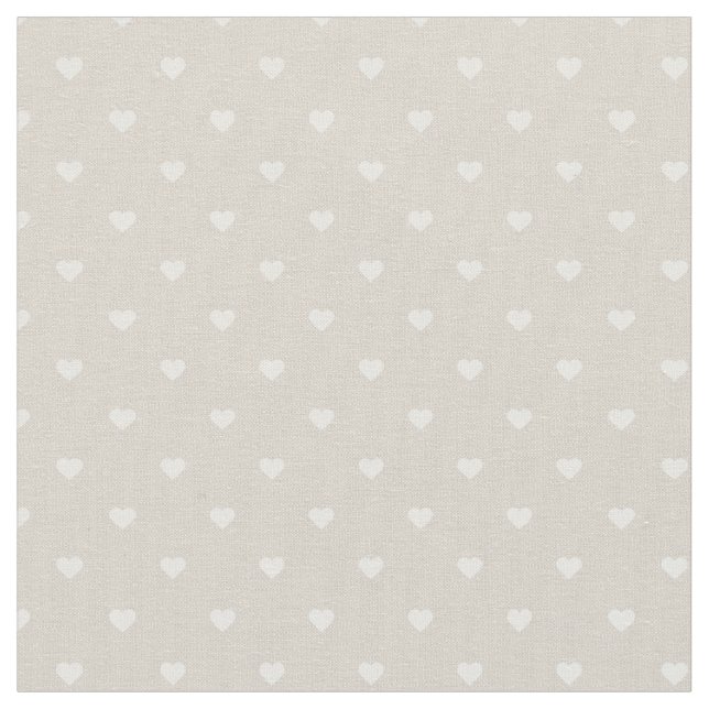 Tela Linen Beige Polka Dot Hearts (De cerca)