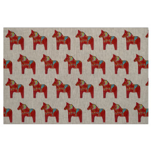 Tela Linen natural Dala Horse Fabric