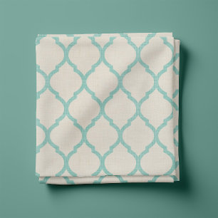 Tela Linen rústico Beige y Aqua Quatrefoil marroquí