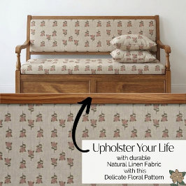 Tela Lino Natural Botánico Floral Beige Vintage