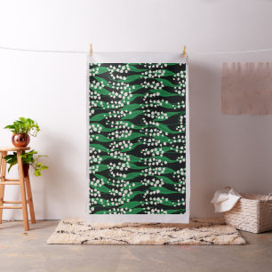 Tela Lirio blanco del valle con patrón de hojas