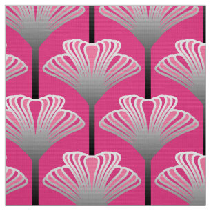 Tela Lirio del art déco, rosa fucsia y gris plateados