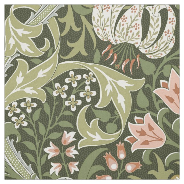 Tela Lirio Dorado Verde Bosque William Morris (Retal)