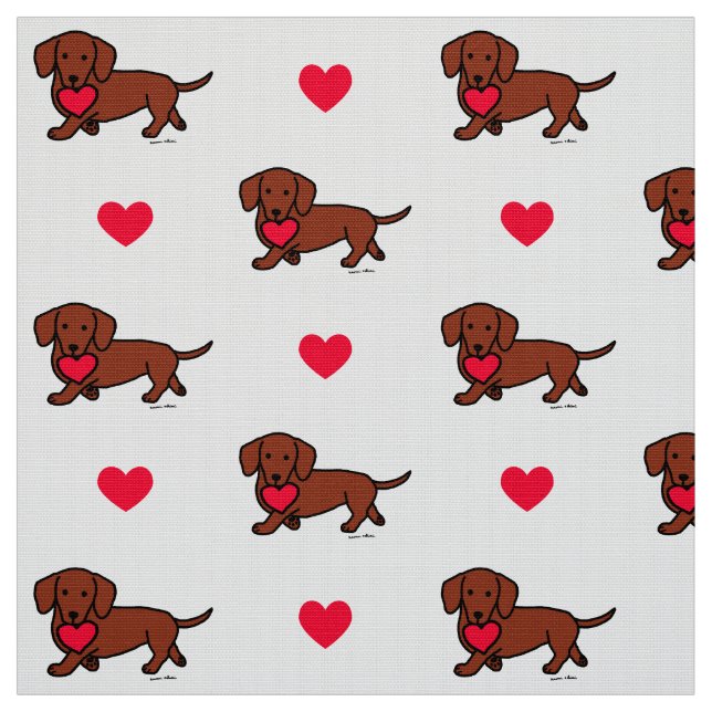 Tela lisa roja del corazón del Dachshund (Retal)