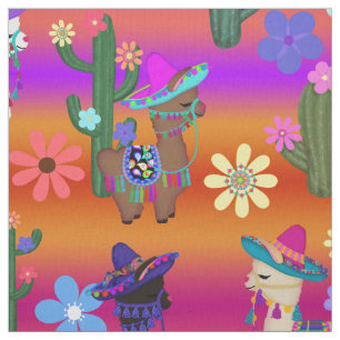 Tela Llamas en Sombreros y Cacti