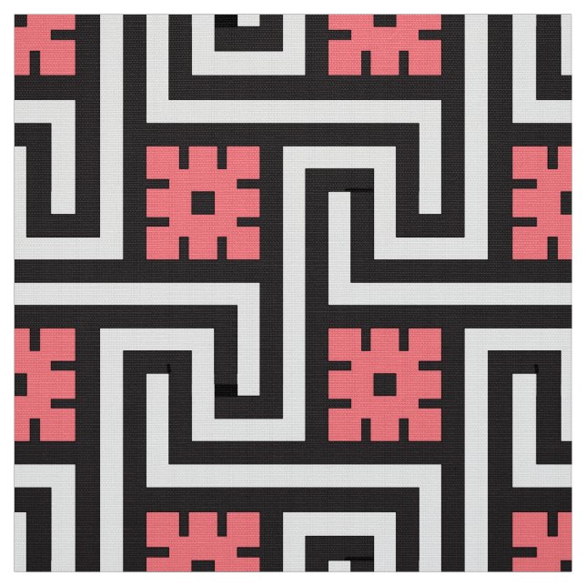 Tela Llave de Deco, negro, blanco y rosa griegos del (Retal)