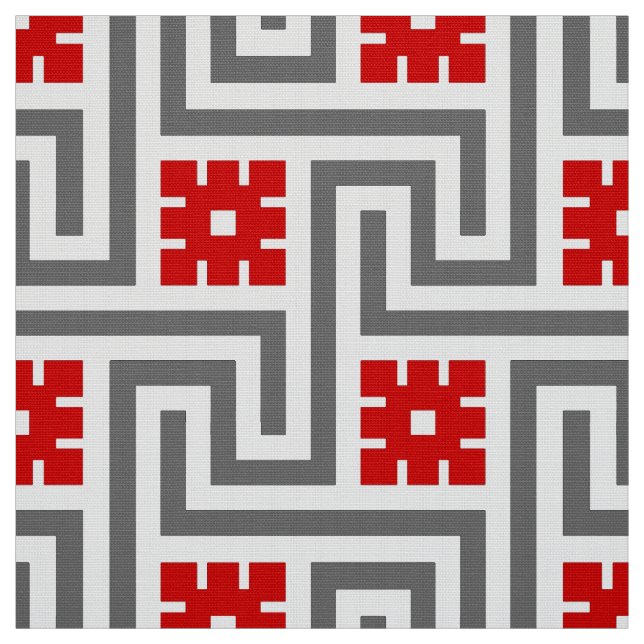 Tela Llave de Deco, rojo, blanco griegos y gris/gris (Retal)