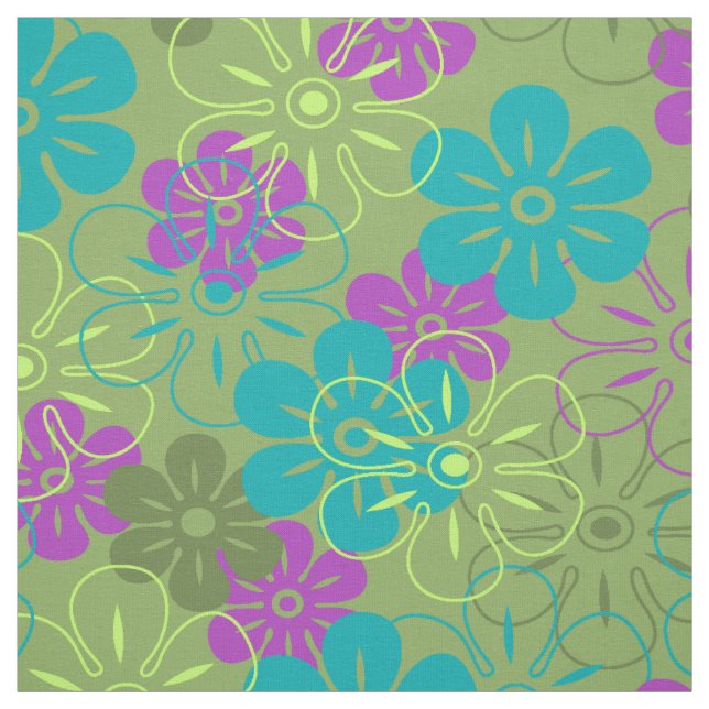 Tela Lluvia de flores en Hawaii Floral retro (Retal)