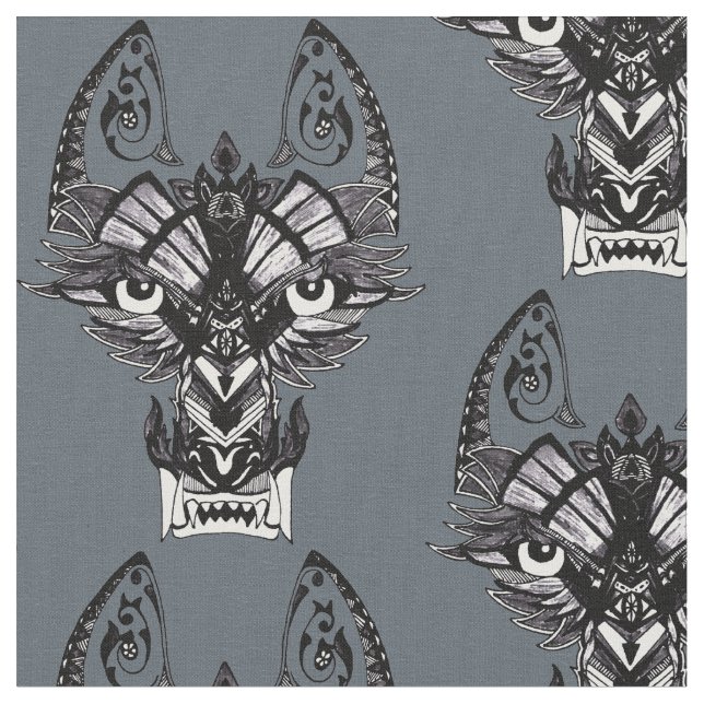 Tela Lobo tribal gris (De cerca)