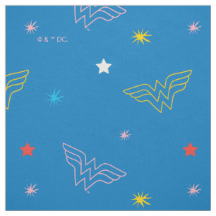 Tela Logotipo de Wonder Woman y estrellas patrón azul