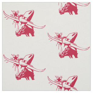 Tela Longhorn Cabeza De Acero Con Cowboy Texas Red