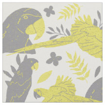 Loro Ara Amarillo Gris Patrón de Hoja Tropical