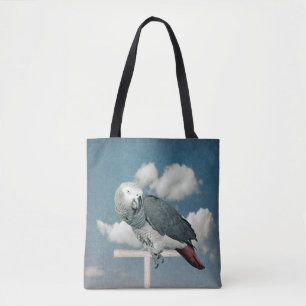 Tela Loro gris africano en un bolso de algodón