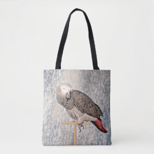 Tela Loro gris africano en un bolso de algodón