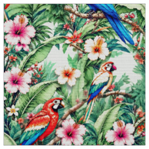 Tela Loros Tropicales y Hibiscos en la Jungla