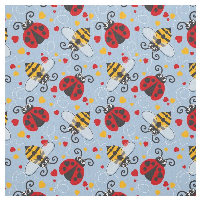 Tela Los simples ladybugs gráficos y las abejas aman lo (Retal)