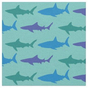 Tela Los tiburones adoran la silueta azul Verde azulado
