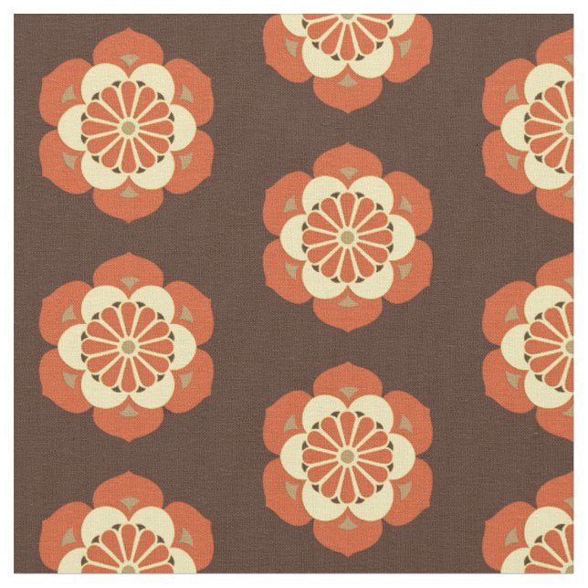 Tela Lotus Mandala Print, Brown, Rust y Yellow (De cerca)