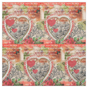 Tela Love Birds Heart Red Art Collage