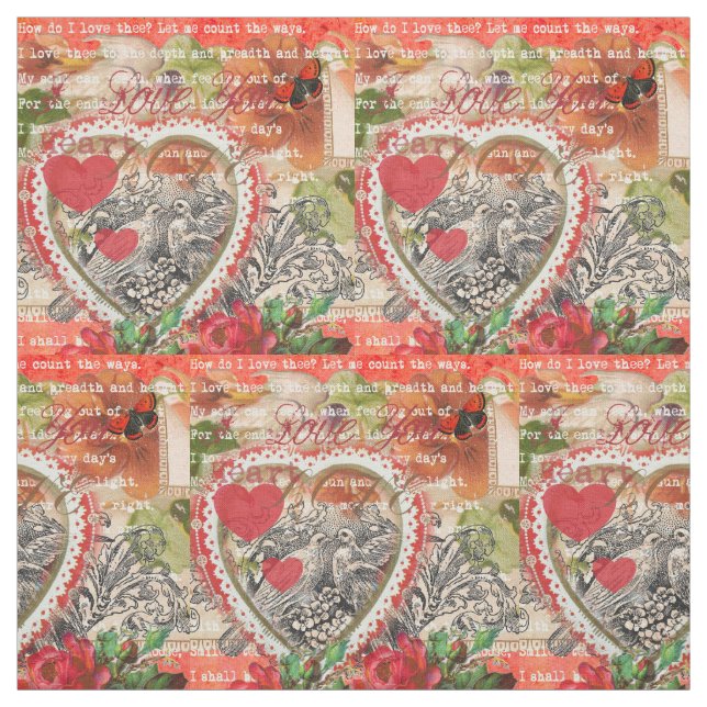 Tela Love Birds Heart Red Art Collage (Retal)