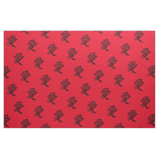 Tela Love Kanji en negro sobre fondo rojo