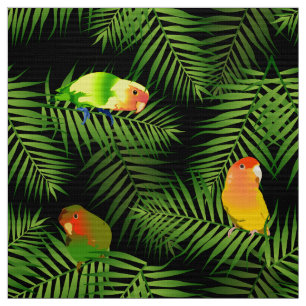 Tela Lovebird Parrot Green Palm Leaf Bird Pattern Black