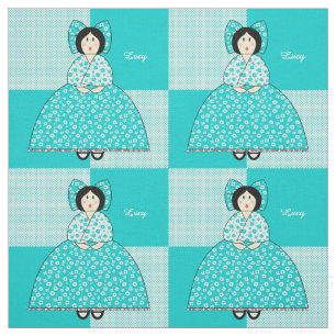 Tela Lucy Doll Con Fondo De Punto De Aqua Polka