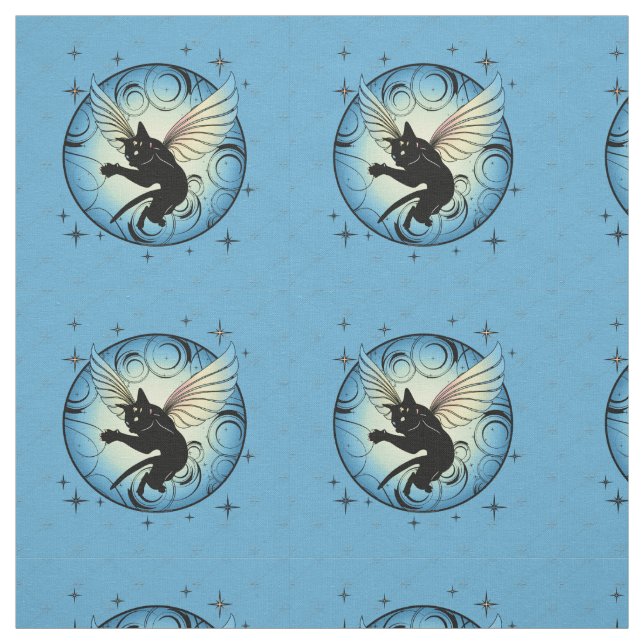 Tela Luna de gato cósmico y estrellas (Retal)