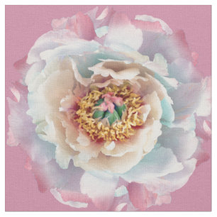 Tela Lush White Peonies Pattern