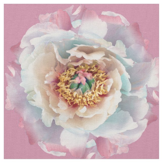 Tela Lush White Peonies Pattern (De cerca)