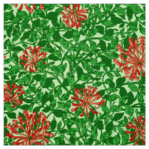 Tela Madreselva de William Morris, rojo y verde