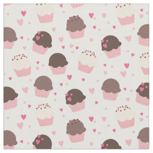 Tela Magdalenas y corazones lindos en rosa y Brown