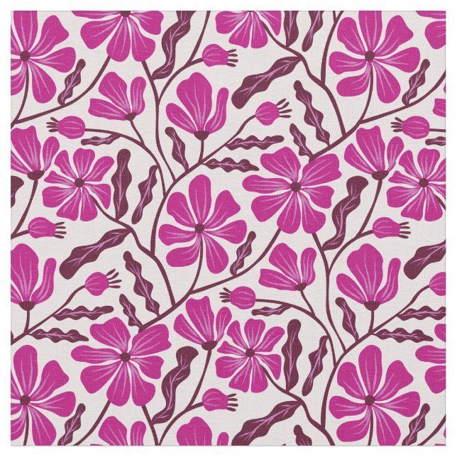 Tela Magenta Mid Century Modern Floral Pattern (De cerca)