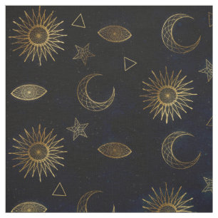 Tela Magical Gold Moon Sun Stars Dark Blue