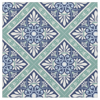 Tela Magnífico resumen marroquí - azul, blanco, verde