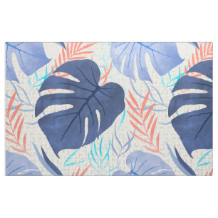 Tela Maleah Monstera Tropical Hawaiana acuarela - Azul