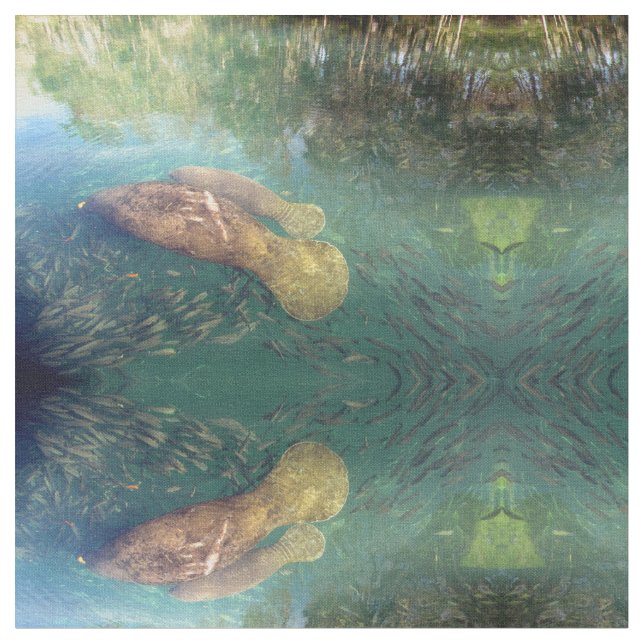 Tela Mami and Baby Manatee Fabric (De cerca)