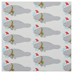 Tela Manatee con Santa Hat y Scarf