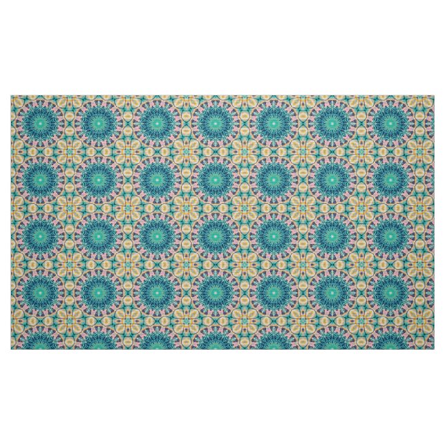 Tela Mandala amarillo-naranja, menta y rosa. ("Cuarto gordo" (fat quarter))