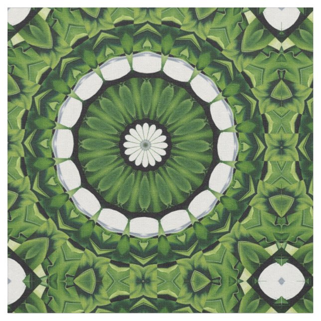 Tela Mandala de Flora Verde Tropical y Blanco (De cerca)