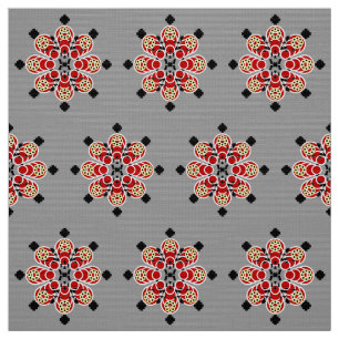 Tela Mandala de ocho puntos, rojo, negro y gris / gris