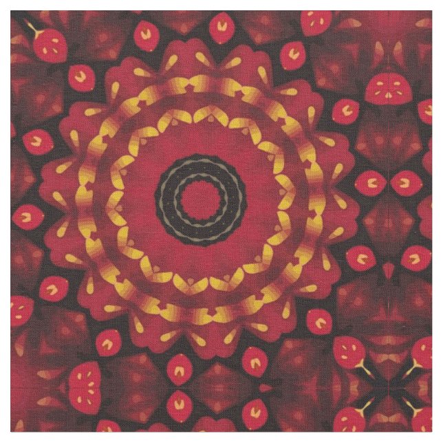Tela Mandalá Dorado Sobre Rojo (De cerca)