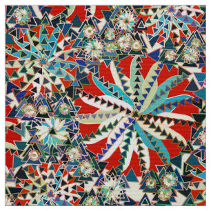 Tela Mandala tribal impresa, rojo, azul y crema