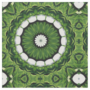 Tela Mandala verde y blanca tropical de la flora