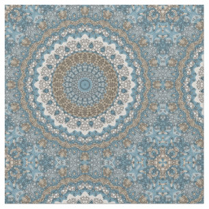 Tela Mandalas Azul y Beige Patrón Geométrico Intrincado