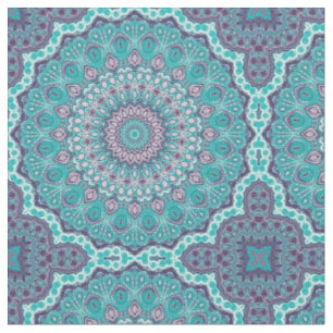 Tela Mandalas de Acuarela en Turquesa y Púrpura