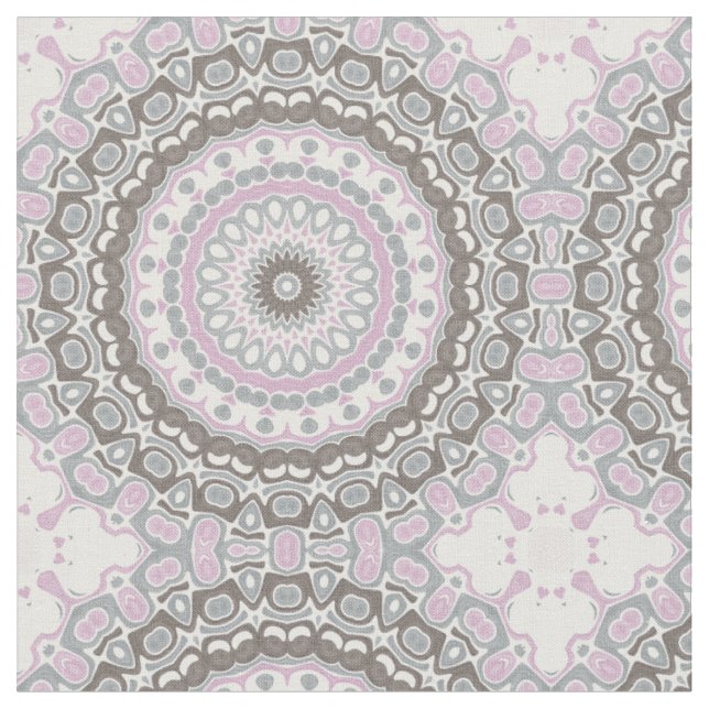 Tela Mandalas de Gris Suave y Rosa Beige (De cerca)