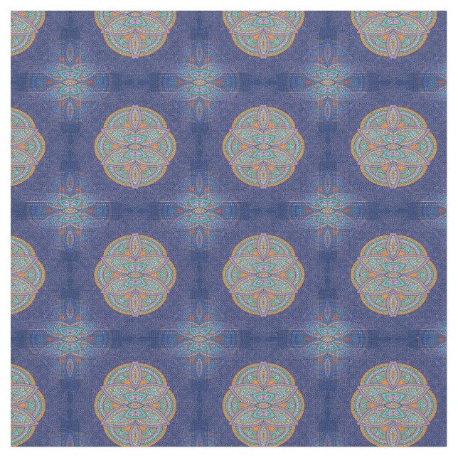 Tela Mandalas en combinación Patrones de repetición azu (De cerca)